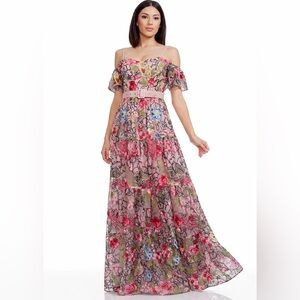NWT  Dress The Population Blush Pink Floral Embroidered Unique Maxi S